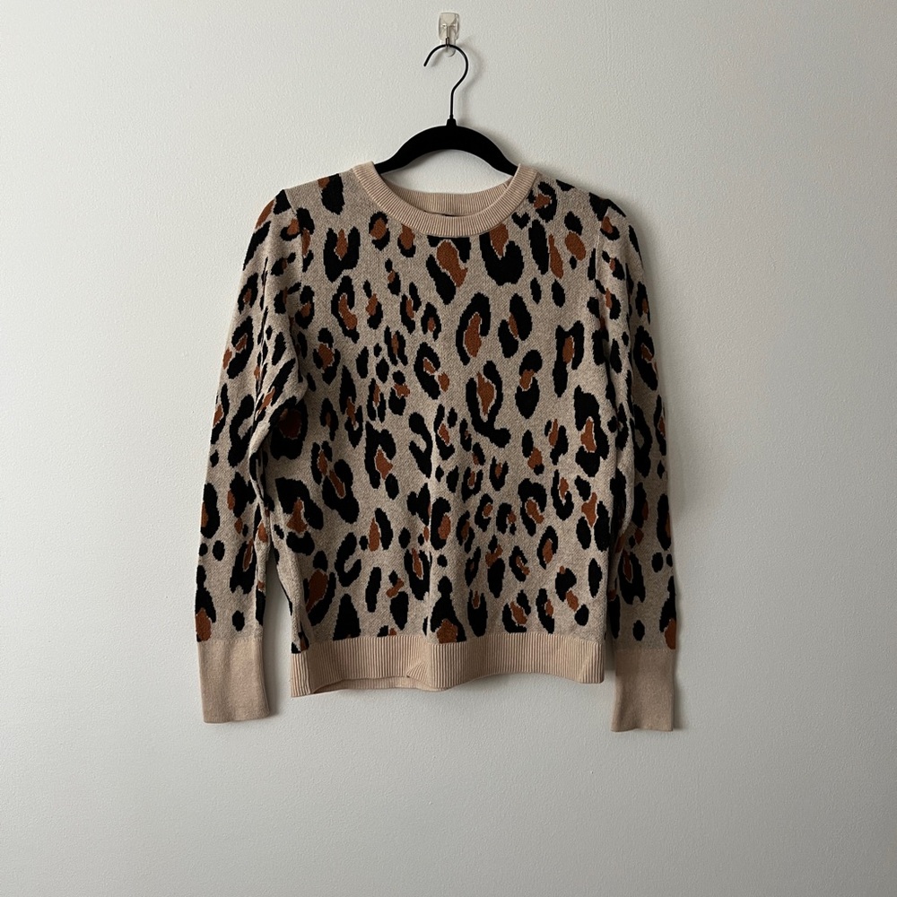 a new day Leopard Print Crew Neck Sweater - Cream and Black